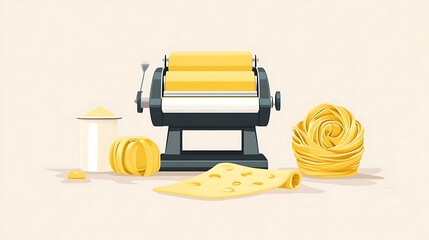 Culinary Flat Vector Of A Pasta Maker With Rolled Food Illustration