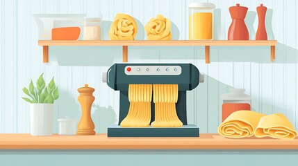 Culinary Flat Vector Of A Pasta Maker With Rolled Food Illustration