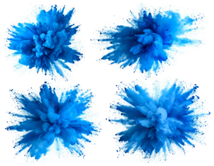 Four dynamic blue powder explosions against a white background