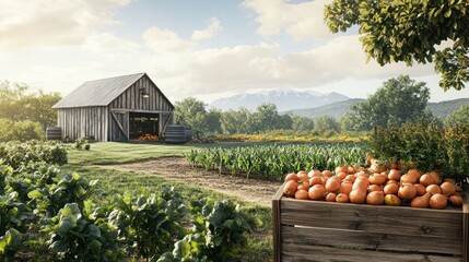 Rustic farm scene with produce