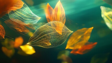 Floating Abstract Forms Resembling Leaves Background Design