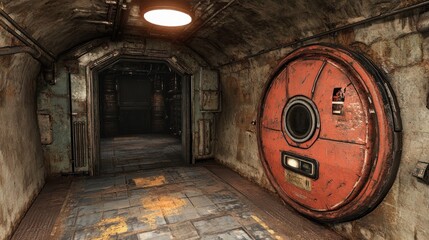 Rusty tunnel with a circular door