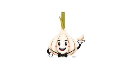 Animated Garlic Character Presenting A Slice, Smiling Against The Black Background