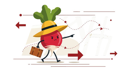 Animated Radish Adventurer Embarks on an Exciting Journey Against a Bold Black Backdrop