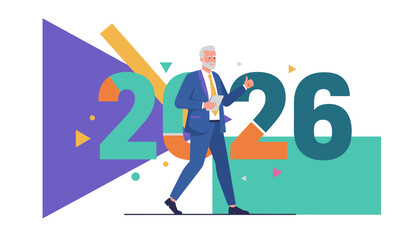 Senior executive celebrates success for the year 2026 with a thumbs up Modern business future