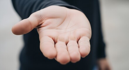 Open Hand of a Person in Formal Suit Extending Forward on Light Background