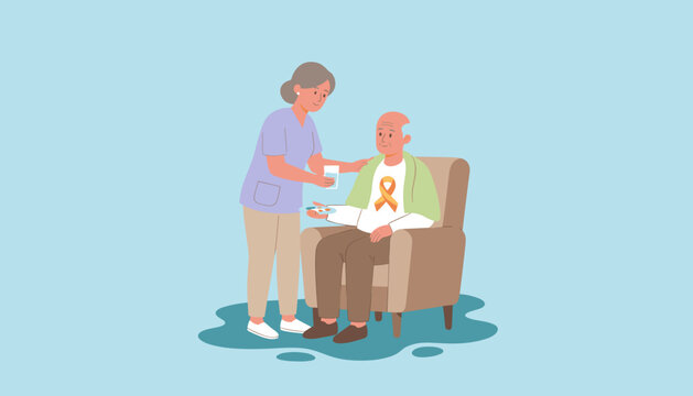 Caregiver helps senior patient with medication illustrating longterm health and chronic illness support