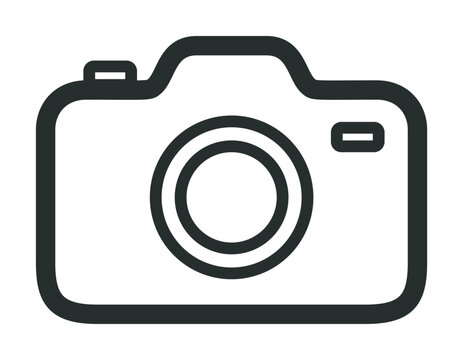 Camera icon vector, bold outline style, simple minimalistic black line art — stock vector
