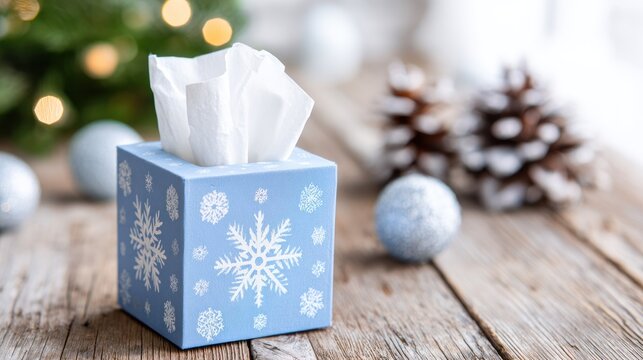Blue tissue box with snowflakes, Christmas decor
