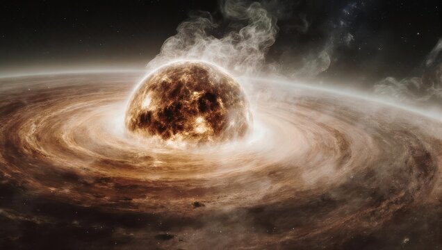 Artistic depiction of a dying star surrounded by swirling cosmic dust.