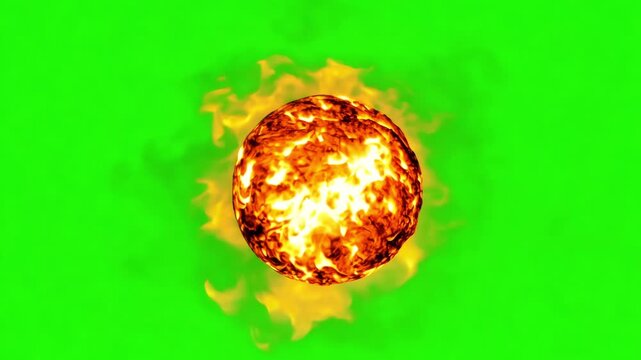Fiery orb with intense flames on green screen for vfx compositing