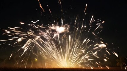 Spectacular ground level firework explosion bursting at night