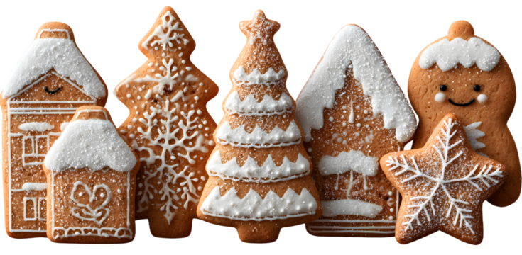Christmas gingerbread and cookies figures isolated on a transparent background