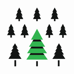 Obraz premium One green Christmas tree among black trees pine evergreen
