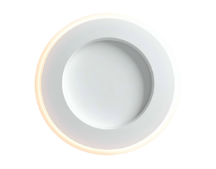 Minimalist white circular recessed light fixture with soft glow