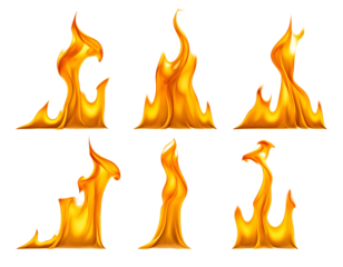Six vibrant, animated flames dance on a dark backdrop