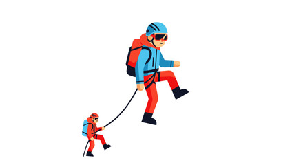 Fototapeta premium Cartoon Illustration Depicting Two Climbers Ascending a Rope on A Dark Backdrop