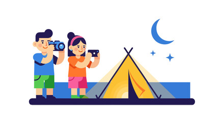 Obraz premium Camping Under The Stars: Capturing Wonderful Moments with Photos at Night, Adventure Begins