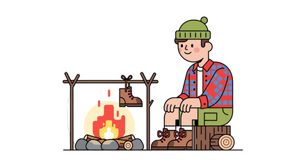 Cartoon Camping Adventure Depicting A Cozy Moment By A Campfire At Night