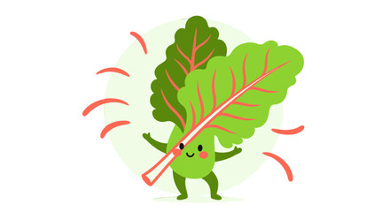 Charming Animated Swiss Chard Character With Vibrant Green Leaves and Playful Essence