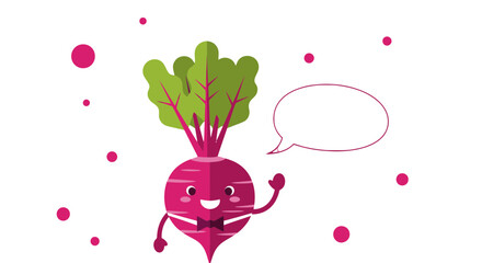 Charming Beetroot Cartoon with Speech Bubble and Polka Dots Design For Healthy Lifestyle