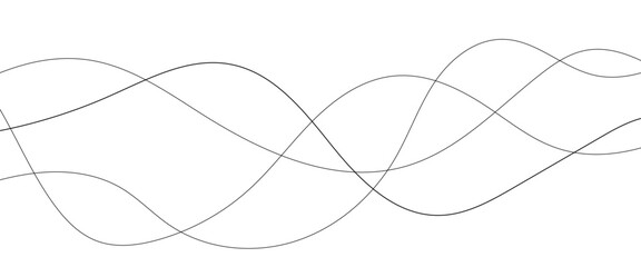 Curved black long lines seamless wave pattern. Thin line wavy abstract vector background. Wavy line horizontal divider wavy pattern. Curve line art striped. Abstract wave elements. Vector illustration