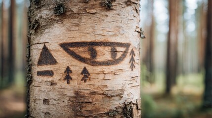 Birch Tree Markings: Nature, Art, Forest Hiking Symbol