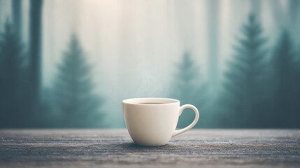 Fototapeta premium Coffee Cup Forest Escape: Cozy Morning Brew & Nature