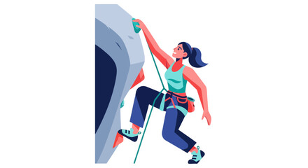 Courageous Climber Tackling a Rocky Wall in Colorful Vector Illustration