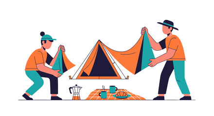 Creating A Camping Tent Together Under The Night Sky For Adventurous Outdoor Lovers