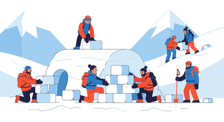 Creating An Igloo In An Arctic Environment Depicts Teamwork And Winter Adventure