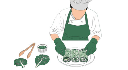 Culinary Artistry: A Chef Crafting Elegant Vegetable Wraps with Fresh Ingredients