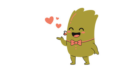 Cute Cartoon Character with Hearts Illustrating Affection and Sending Kisses Lovingly