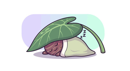 Cute Creature Sleeping Peacefully Beneath a Protective Leafy Canopy for a Serene Nap