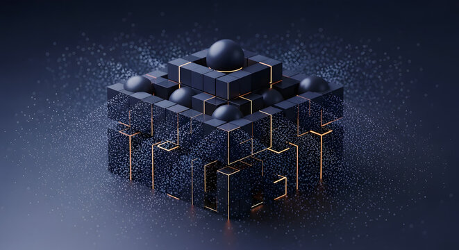 Abstract Structure with Glowing Technology Lines