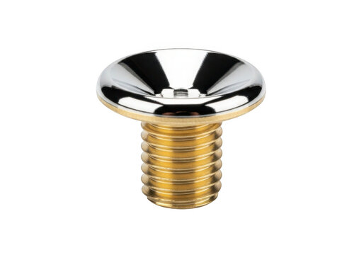 Shiny brass screw with wide countersunk head isolated on transparent background