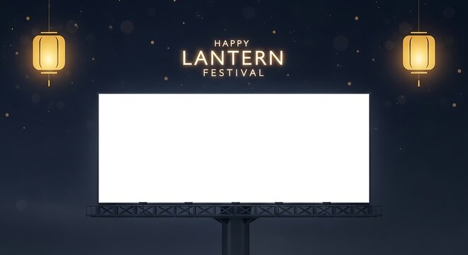 Happy Lantern Festival With Empty Billboard Mockup for Your Designs