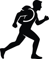 Running man silhouette, athlete with backpack, marathon runner icon, jogging symbol, fitness lifestyle, outdoor sport, training, exercise, endurance, 
