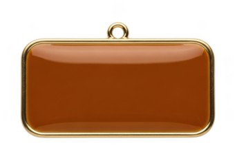 Rectangular brown enamel tag with gold border isolated on transparent background
