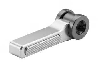 Silver metal lever with textured grip isolated on transparent background