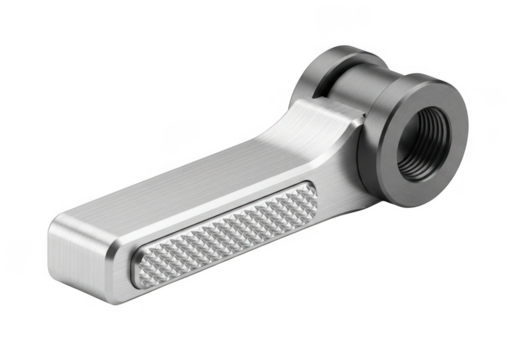 Silver metal lever with textured grip isolated on transparent background
