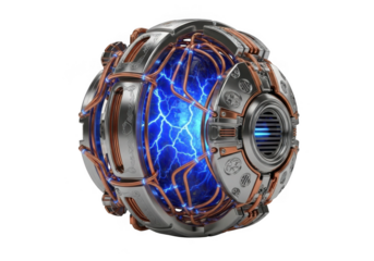 Intricate futuristic energy orb with glowing blue core isolated on transparent background