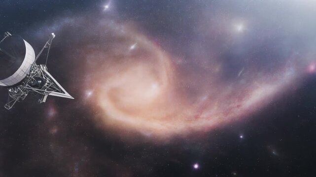 Cosmic Voyager Spacecraft Navigating Through a Star-Forming Nebula, Exploring Galaxy