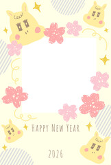 可愛い馬のポップな年賀状テンプレート　2026