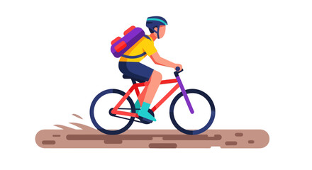 Fototapeta premium Cyclist With Backpack Rides Bicycle On Dirt Path Illustrating Outdoor Recreation