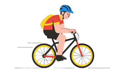 Fototapeta premium Cyclist With Helmet Joyfully Cruising on Bicycle Against A Solid Black Background