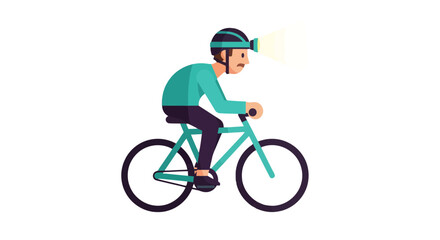 Fototapeta premium Cyclist With Headlamp: Vector Illustration Of a Night Bicycle Ride on Black Background