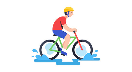 Naklejka premium Cyclist Cycling Through Puddle: Sporty Illustration on Black for Various Uses