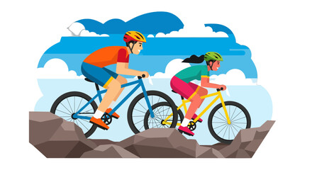 Fototapeta premium Cyclists Enjoying Mountain Biking Adventure on a Sunny Day for Outdoor Recreation