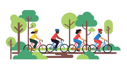Naklejka premium Cyclists Enjoying a Recreational Ride Through the Park Surrounded by Nature and Greens